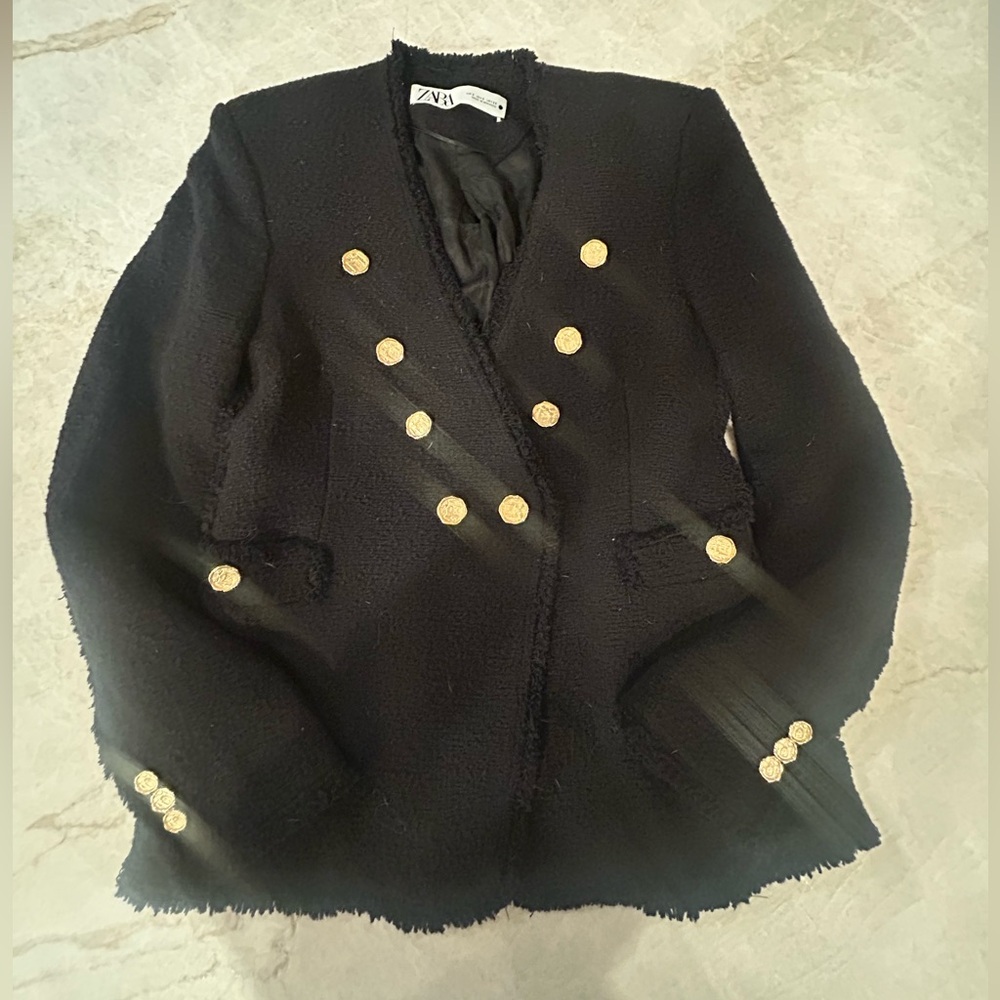 Zara Tweed jacket with gold buttons . Size S